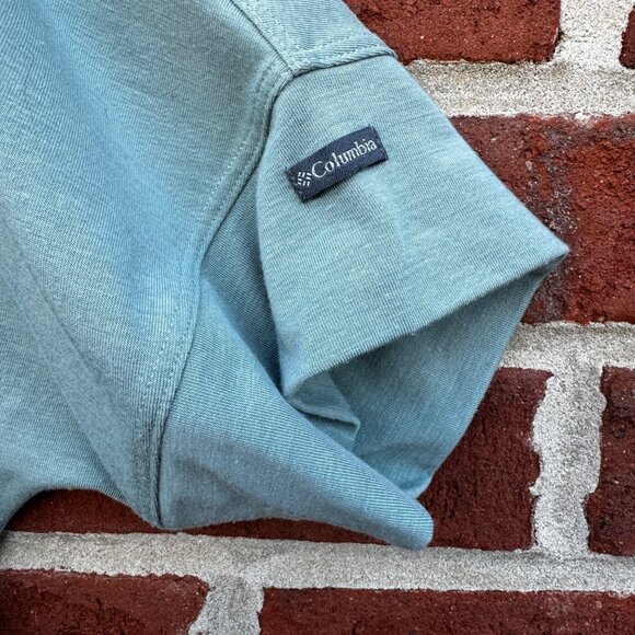 Columbia Easy Does It Tee Womens LG Green Short Cuffed Dolman Sleeve Curved Hem - Picture 3 of 8